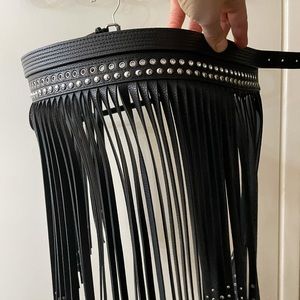 Black Leather Fringe Belt